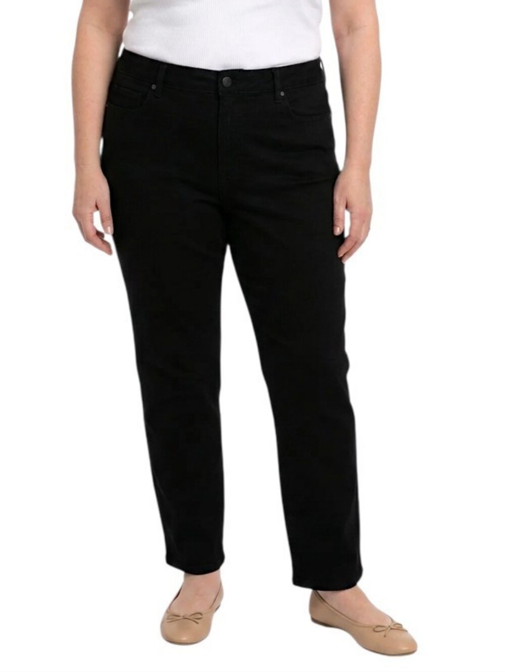 Lands' End Jet Black Sraight Leg Ankle Denim Jeans Size 24W